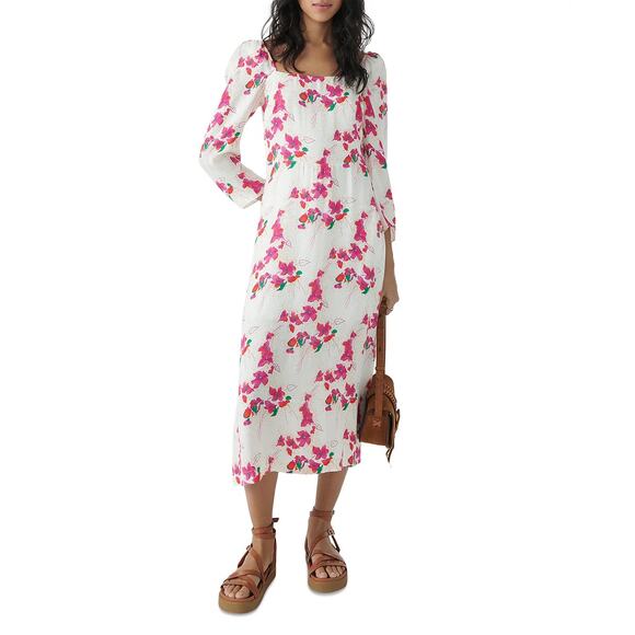 NWT BA&SH Elonor Floral Midi Dress Ecru Puff Sleeve Size 3 Summer Boho US Large